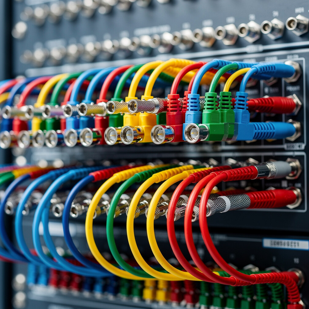Bundle of fibre optic and broadcast cables