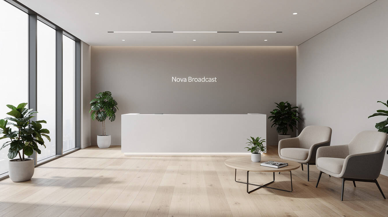 Modern media company office reception area